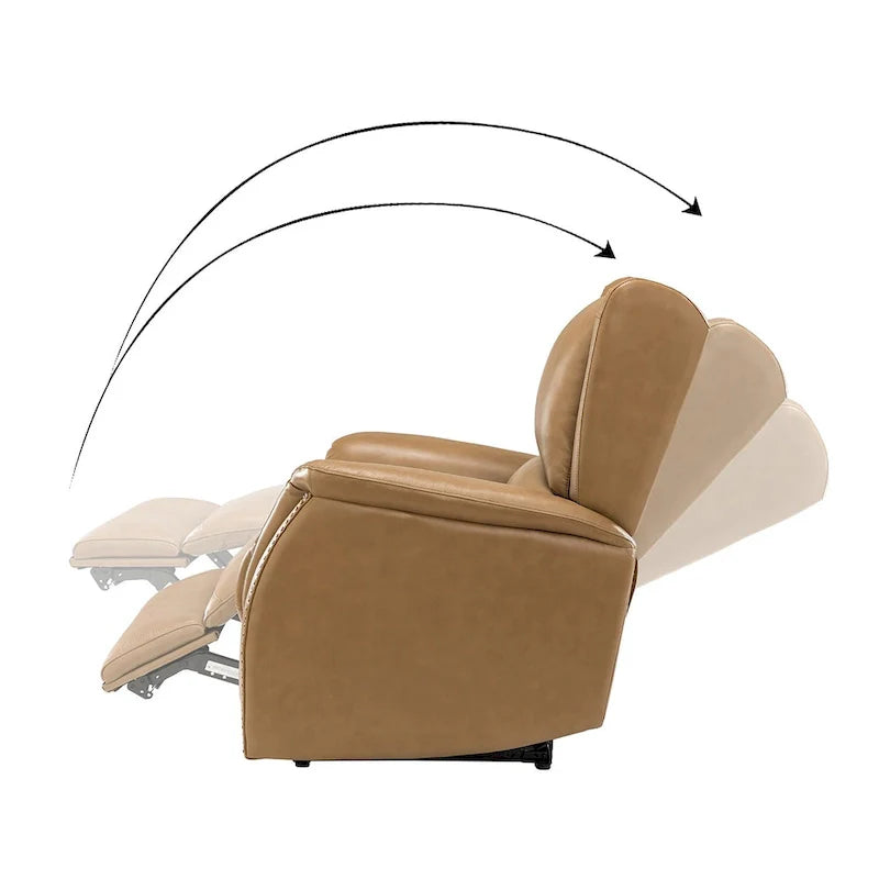 Fauteuil inclinable électrique en cuir véritable avec port USB – Dossier à oreilles et clous décoratifs, ensemble de 2