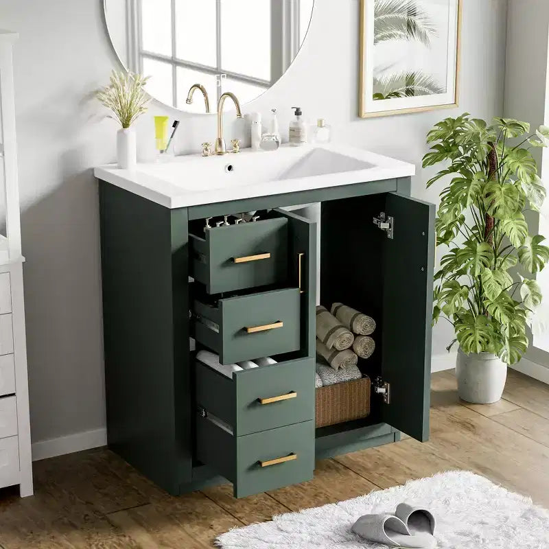 Meuble-lavabo simple de 30 po avec armoire et 3 tiroirs – Noir / Bleu / Vert / Indigo / Blanc