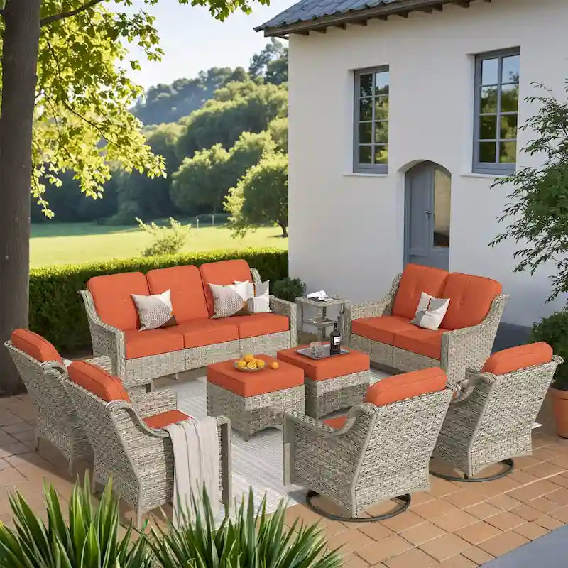 Ensemble de conversation de jardin 9 pièces XIZZI avec fauteuil pivotant