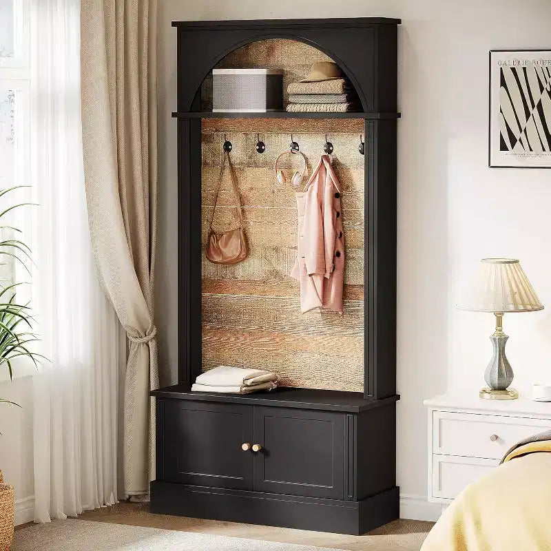 Lantine 70.86 Meuble d'entrée avec banc, rangement d'entrée 4-en-1 : porte-manteau, étagère à chaussures, banc de vestiaire pour couloir