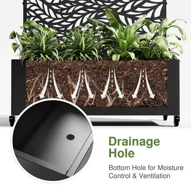 MAYEERTY Jardinière avec treillis en fer noir, persienne classique Helen Street 01, style combiné 72x47x16 pouces, ensemble de 3 pièces