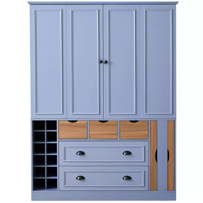 Garde-manger de cuisine autoportant Whisen de 180 cm de haut, grand buffet de salle à manger avec 4 portes pliantes, étagères, porte-bouteilles