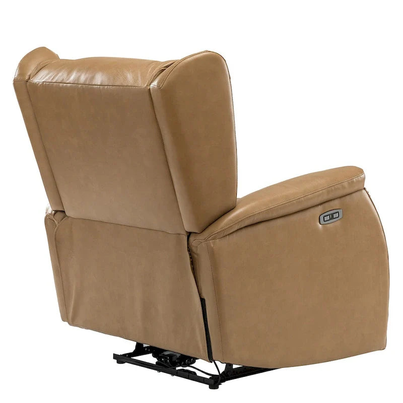 Fauteuil inclinable électrique en cuir véritable avec port USB – Dossier à oreilles et clous décoratifs, ensemble de 2