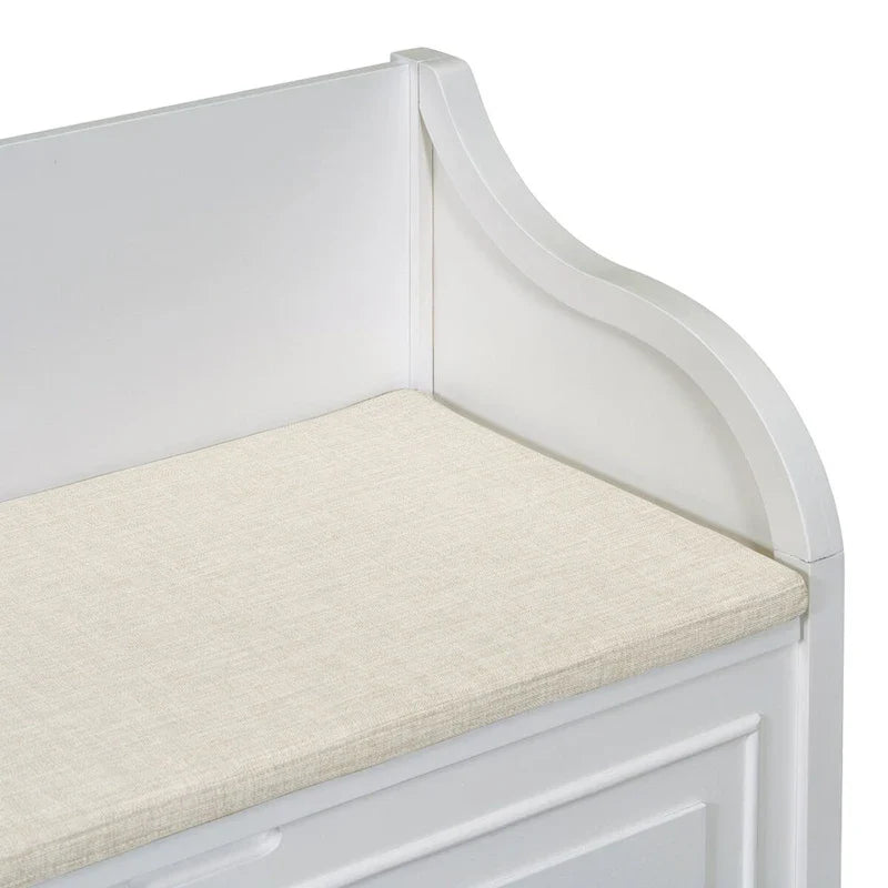 Banc de rangement rustique en bois massif pour entrée avec charnière de sécurité