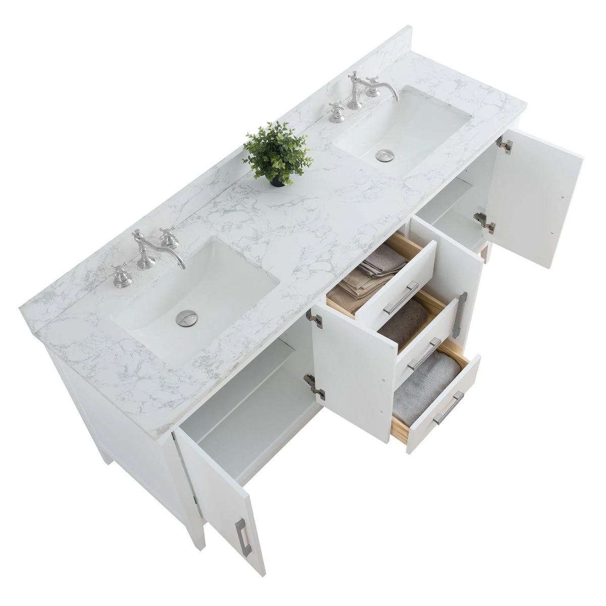 Meuble-lavabo de salle de bain Vanity Art 72 po à double vasque avec dessus en marbre reconstitué